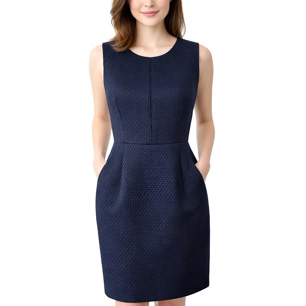 J.CREW Portfolio Dress Navy Blue Textured Sheath Size 6 - Picture 3 of 14